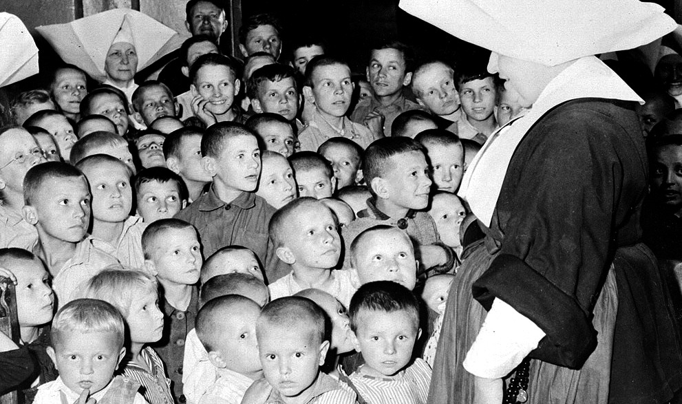 Homeless orphans at the Red Cross after World War Two