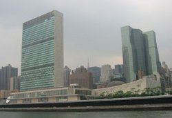 The headquaters of the United Nations, located in New York City. The United Nations was founded as a direct result of World War II.