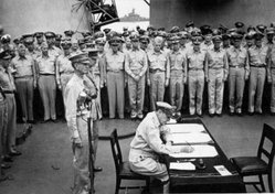 Japan formally surrenders aboard USS Missouri in Tokyo Bay