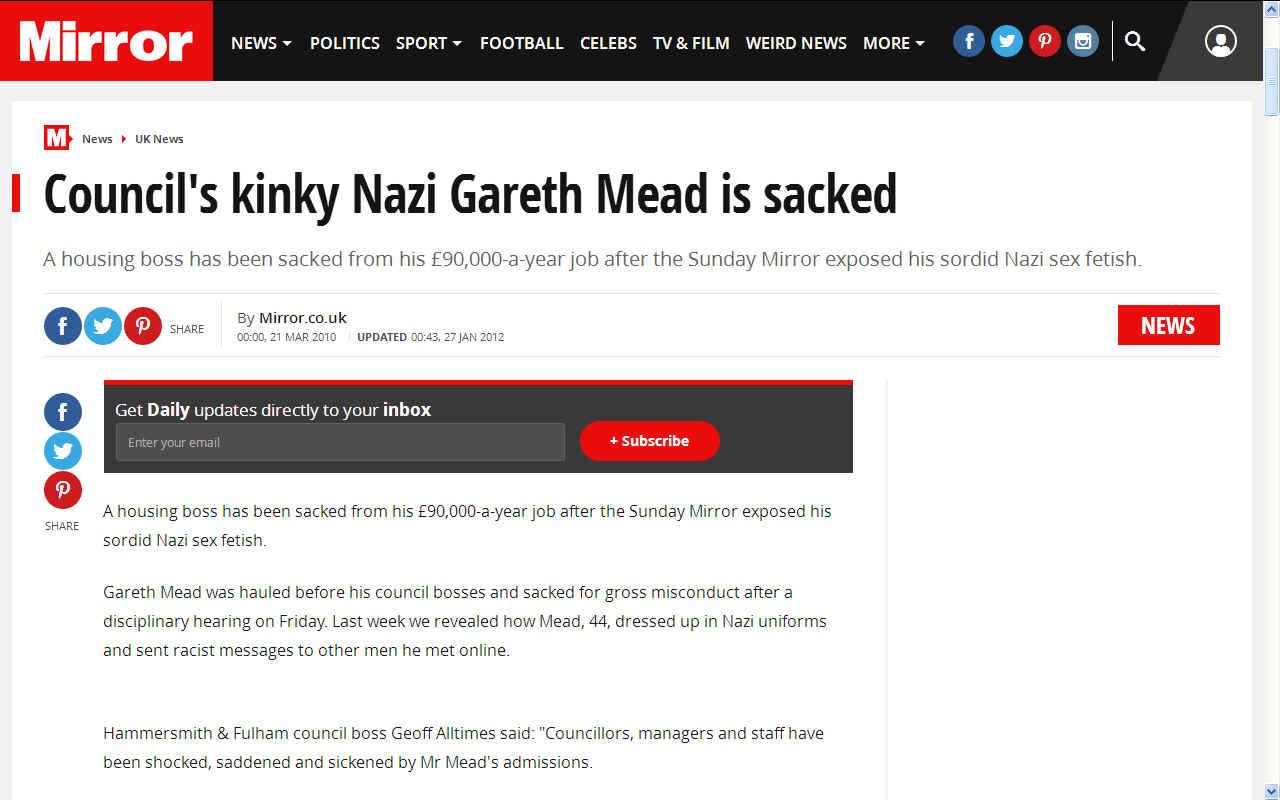 Kinky council officer sacked for Nazi posts