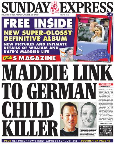 Sunday Express newspaper Maddie McCann front page coverage