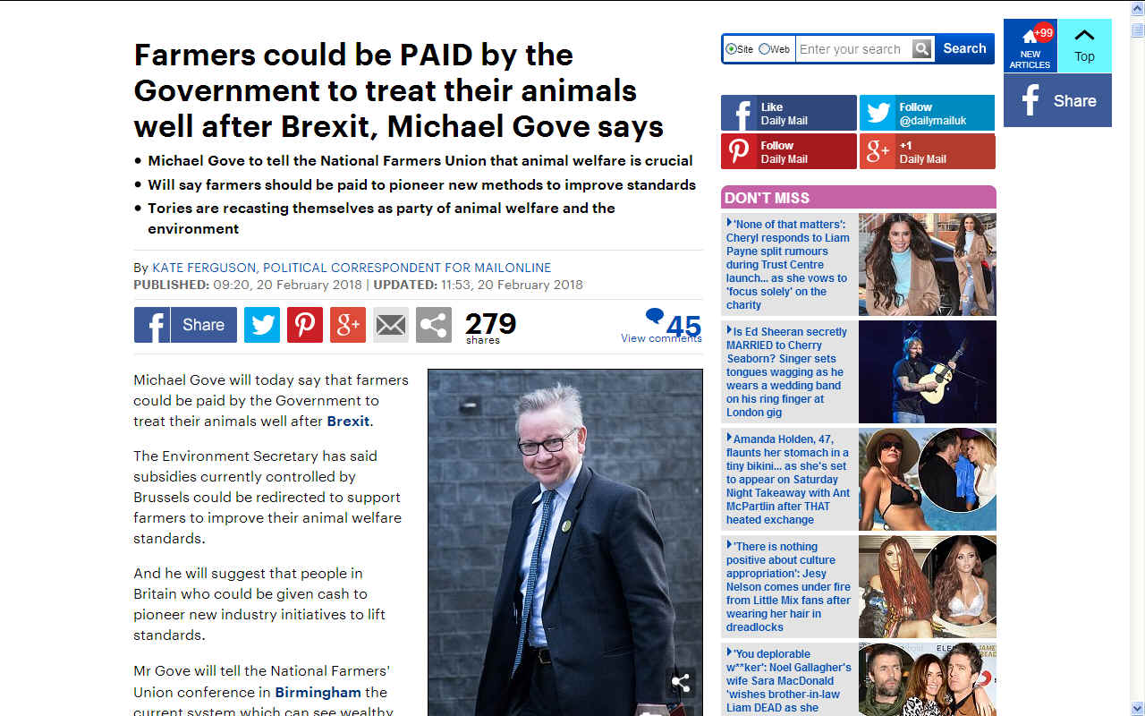 Michael Gove as reported in the Daily Mail in February 2018