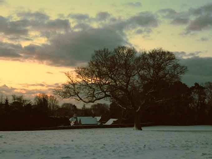 Sunrise over Herstmonceux, classic winter scene, dawn