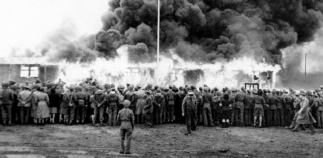 Belsen concentration camp going up in flames after World War Two