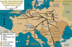Major deportation routes to Nazi extermination camps during the Holocaust