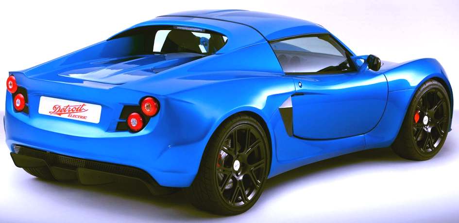 Detroit electric sports coupe in blue